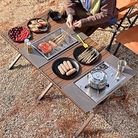 Portable Lightweight Camping Folding Table with Detachable Gas Stove for Outdoor Barbecue Picnic Fishing - Hiking Table