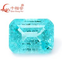 emerald shape blue color Paraiba neon glow lab grown Yttrium Aluminum Garnet with inclusions Neon-like gem stone jewelry YAG