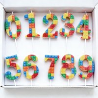 Building Blocks Numbers 0-9 Birthday Candles Cartoon Theme Cake Decoration Colored Block Shaped Digital Candle Party Gift
