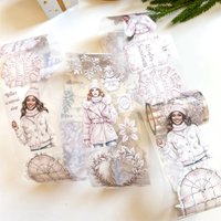 1Loop Ma.Journaling Studio Vintage Cozy Winter Christmas Girl Washi PET Tape for Card Making DIY Scrapbooking Decorative Sticker