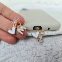 1 Piece White Heart-Shaped Phone Dust Plug, DIY with English Letters a to m Optional, 26 Letters Alphabet Heart-Shaped Charging Port Dust Cover Accessory, Suitable for DIY Phone Decoration, Applicable
