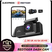 REDTIGER A3 3 Cameras Front/Cabin/Rear Cam Dash Cam Dash Camera Built-in 5.8Ghz WiFi GPS Car DVR Night Vision Parking Monitor