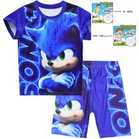 2026 Children's Boys and Girls Hedgehog Sonic Pajama Set Summer Sports Short Sleeved T-shirt+Shorts Cartoon Printed Home Clothes