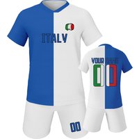 Custom Italy Soccer Kit with Name Number Personalized Blue White Soccer Jersey Kids Youth Soccer Training Shirt for Ages 3-14Y