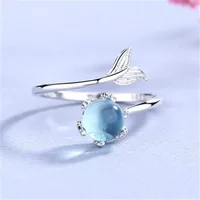 Fashion 925 Sterling Silver Fish Tail Crystal Adjustable Rings For Women Wedding Fine Jewelry Accessories Wholesale Jewellery