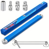 15 Inch Offset Extension Ratchet Wrench Zero Degree Impact Socket Wrench with 1/2 1/4 3/8 Drive Adapters Auto Repair Tool