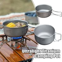Titanium Coating Camping Pot Foldable Portable Handle Stainless Steel Multifunctional Noodle Bowl for Outdoor Hiking Backpacking