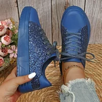 Women's Sequins Sneakers Fashion Korean Style Lace Up Flat Shoes Thick Anti-slip Couple Shoes Casual Trainers Chaussure Femmes