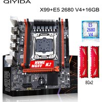 QIYIDA X99 Gaming Motherboard Kit with Xeon E5 2680 V4 DDR4 16GB=8Gx2 RAM M.2 NVME NGFF SATA USB for Desktop PC