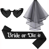3Pcs Bride or Die Veil Sash Accessory Gothic Bachelorette Party Decor Halloween Wedding Supplies Dark-Themed Bridal Shower Gift