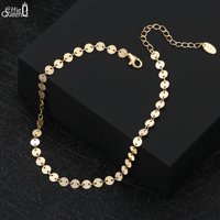 Effie Queen 100% 925 Sterling Silver 14k Gold Round Piece Chain Anklet Simple Jewelry for Women Summer Beach Birthdays Gift SA25