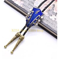 Unique American Bolo Tie Western Cowboy Braided Faux Leather Rope Enamel Guitar Necktie