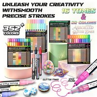 Flysea New330 Colors 22 Pieces/Box Multi-Color Acrylic Markers, Paint Markers, Drawing Pens, Acrylic Paint Markers, Skin Color/Grey/Blue/Macaron/Dopamine/Glitter Series, Fine Tip Permanent Markers 0.7