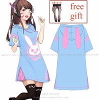 Dva Dress Hot Game Heros Dva Cosplay Overwatch Dva Hoodie Adult Costume Top Pink Blue Long Shirt Dress Cosplay Legend