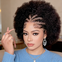 Perruques tressées 13x4 Lace Front en cheveux humains, pré-tressées, bouclées afro kinky, style Afro Puff pour femmes