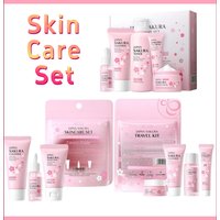 Sakura skin care sets with cleanser, serum, eye cream, facial cream, beauty products for women, travel skin care kit