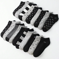 10 Pairs Family Matching Short Socks for Women Men, Black Grey Ankle Socks with Bow Heart Stripe Pattern