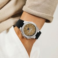 Men's Stainless Steel Case Chronograph Watch Silicone Strap Luminous Hands Quartz Watches 50ATM Waterproof Moon Phase Wristwatch