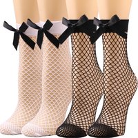 2/3 Pairs Chic Women's Harajuku Breathable Bow knot Fishnet Socks Sexy Hollow out Mesh Nets Socks Ladies Girl's Bowknot Socks