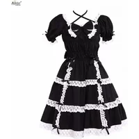 Japanese Women Lolita Dress Kawaii Black Bow Short Sleeve Gothic Princess Halloween Party Dresses