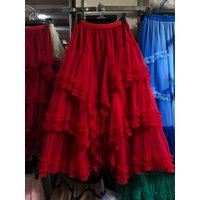 Heavy Embellished Lace Mesh Cake Skirt High Waist A-Line Multi-Layered Feminine Casual Style for Young Women Autumn Season