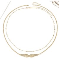 Trendy Elegant Double Layer Wings Body Chain Beads Charm Wings Waist Chain Metal Silver Bikini Belly Belt Summer