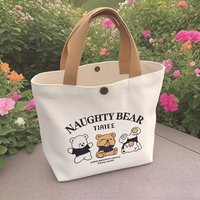 Little Bear Canvas Bag, Female Printed Versatile, Student Portable, Office Handbag, Bento Bag, Handbag, Sail Bag