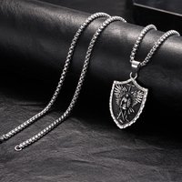 Vnox Archangel Saint Michael Shield Pendant Necklace Stainless Steel Vintage Protection Amulet Chain Jewelry Gifts for Men Women
