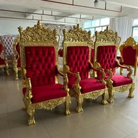 Luxury Wedding King Throne Chairs, Red Velvet and Gold Ornate Event Seats for Bride and Groom, Royal Party Chairs