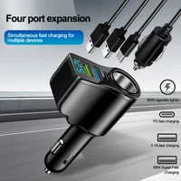 4 in 1 66W Car Charger Super Fast Charging Socket Splitter USB Type-C Car Charger Voltage Digital Display For iPhone Huawei