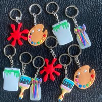8-10 Pcs Art Paint Graffiti Keychain Art Birthday Party Favors Art Paint Splatter Palette Brush Keychain Kids Artist Party Gift