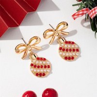 Christmas Holiday Drop Earrings Bowknot Imitation Pearl Red Rhinestone Light Bulb Pendant Earrings Jewelry Gift For Women Men