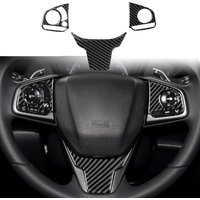 For Honda Civic X 10th Gen 2016 2017 2018 2019 2020 2021 Real Soft Carbon Fiber Sticker Car Steering Wheel Panel Interior Trim