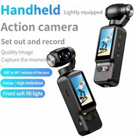 4K Handheld Action Camera Rotatable Wide Angle Lens with Built In Fill Light for Travel and Extreme Sport Shooting