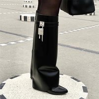 Sexy Knee-high Faion Pants Boots High Heel round Head Slope Heel ark Boots Cross-border Autumn Winter New Arrival