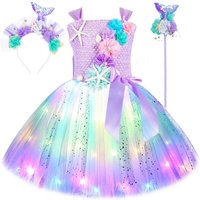 Princess Mermaid Dress for Girls Led Light Up Ocean Themed Birthday Party Tutu Dress Clothes Halloween Costume for Kids Vestidos