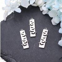 3pcs Stainless Steel Polished Bat Cutout Bar Pendant DIY Necklace Earrings Keychain Gothic Halloween Jewelry Making Accessories