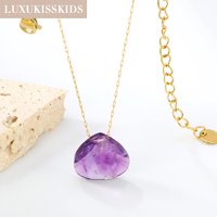 LUXUKISSKIDS Water Drop Shape Natural Stone Pendant Necklace Colorful Stone Stainless Steel Choker Necklaces Cubic Round Charms