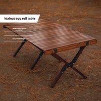 Portable Foldable Beech Wood Egg Roll Top Table Outdoor Camping Picnic Solid Wood Desk