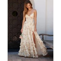 Women's High-quality Elegant Printed Long Skirt with Slim Shoulder Straps, Slim Fit and Elegant A-line Vacation Beach Long Skirt