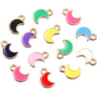 50Pcs 6*10mm 10 Color Alloy Metal KC Gold Enamel Drop Oil Nature Charms Moon Pendant For DIY Bracelet Necklace Jewelry Making
