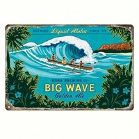 Kona Big Wave Beer Sign 8x12 Inch Vintage Hawaiian Surf Wall Decor Metal Tin Poster for Bar Man Cave Pub