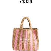Luxury Design Women's Plaited Raffia Straw Crochet Bags Large Capacity Casual Tote Handbag Hollow Out Striped Clutch Phone Purse