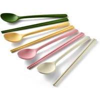 2/8Pcs Silicone Flatware Cutlery Set Sushi Sticks Coffee Tea Spoons Set Dinnerware Korean Chopsticks Dessert Spoon Tableware Set