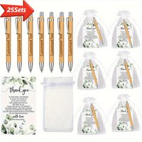 25Sets Customizable Bamboo Engraved Ballpoint Pens with White Bags Wedding cards for Unique Wedding Favors Bridal Party Supplies