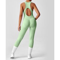 Seamless Peach Booty One-Piece Yoga Bodysuit - V-Back Tummy Control Gym Outfit for Women - Sexy Workout Jumpsuit Fitness Bodycon