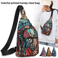 Colorful Leaf Printed Sling Crossbody Bag, Multilayer Women Chest Bag, Stylish Nylon Shoulder Bag with Adjustable Shoulder Strap