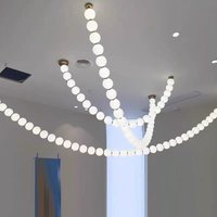 French beaded pendant lamp milky white ball Linear Lamp dining room long pearl necklace lamp duplex loft staircase Hanging Lamp