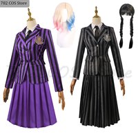 Anime Enid Cosplay Costume Sinclair Enid School Uniform Wednesday Skirt Jacket Suit Wig Set Halloween Party Outfit Women Girl
