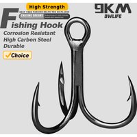 9KM Fishing Treble Hooks Black 25~100Pcs Saltwater Strong Fishing Triple Hooks Replacement Hook